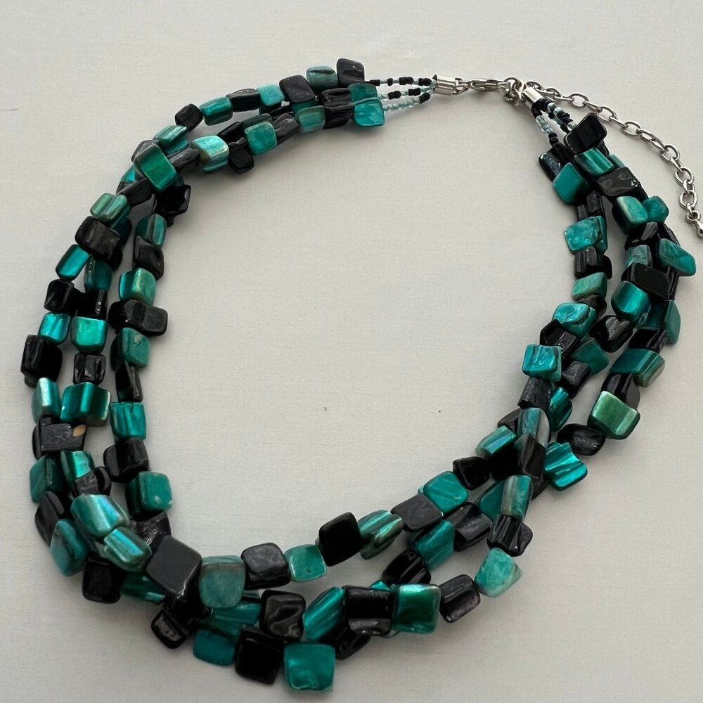 Black Turquoise Color Shell Boho Chic Multilayer Collar Fashion Costume Necklace